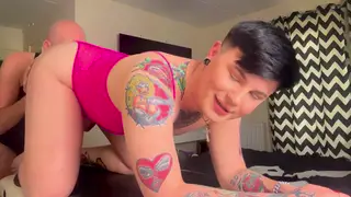 Tattooed Femboy Gets Bareback Massage With Rimming