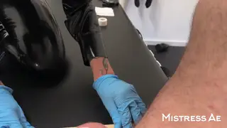 Tattooed Femdom Pisses on Submissive Cock in Hospital POV