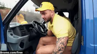 Muscular Delivery Studs Bareback in the Back of a Van