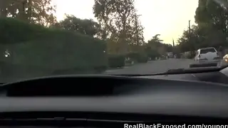 Ebony Babe Gives Roadside Blowjob and Takes Anal