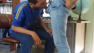 Latino Guy Swallows Straight Coworker's Load at Work