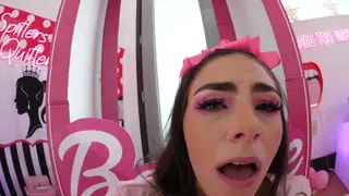Petite Student Serves the Dean in a Barbie Cosplay