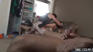 Muscular Studs Swap Loads in Bareback Orgy