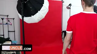 Muscular Mature Man Guides Slim Teen Through Casting Massage