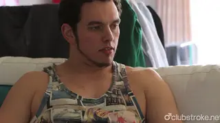 Straight Brunette Works His Shaft on the Couch