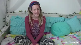 Petite Amateur Rubs Hairy Bush to Shaking Orgasm