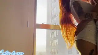 Redhead Maid Rides Her Partner in the Bathroom