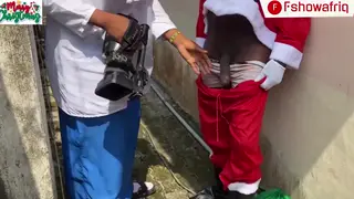 BBC Santa Takes Ebony BBW Outdoors in Festive Standing Doggystyle