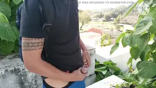 Asian Daddy Strokes to Climax Outdoors