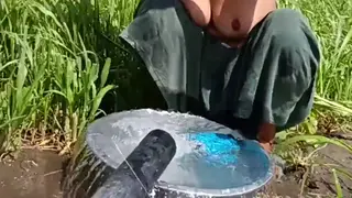 Indian Mature Woman Bathes Outdoors Before Private Encounter