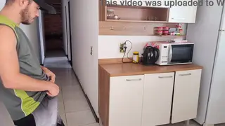 Latina Wife Takes Two While Husband Showers Nearby
