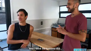 Two Muscular Latinos Fuck Bareback in a Threesome