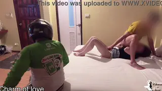 Petite Asian Girlfriend Interrupted by Delivery Worker