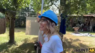 Blonde European Handywoman Seduced Outdoors by Stranger