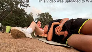 Skinny Babe Gives Deepthroat Blowjob on Public Beach
