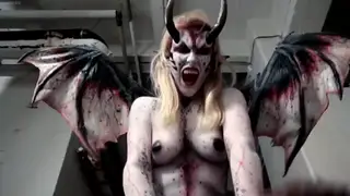 Inked Demon Cosplayer Dominates Threesome in POV