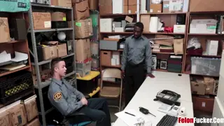 Ebony Cop Bends Colleague Over Desk for Anal