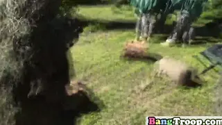 Muscular Soldiers Swap Blowjobs in Uniform