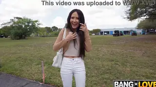 Petite Teen Gives a Cash Blowjob in a Moving Car