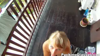 Blonde European Teen Gives POV Blowjob on Balcony