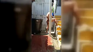 Curvy Neighbour Shows Off Big Ass in Outdoor Bath POV