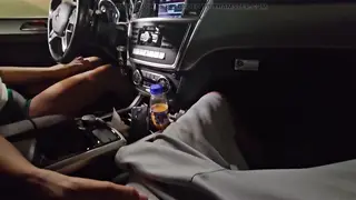 European MILF Gives Handjob During Highway Traffic Jam