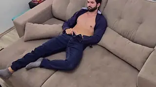 Latino Daddy Strokes His Uncut Cock to Release