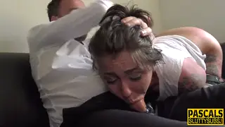 Inked Submissive Takes a Deep Throat Session