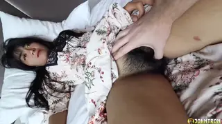 Shy Asian Petite in Hotel POV Shows Hairy Pussy and Sucks Cock