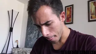 Muscular Latino Jock Surrounded by Three Big Cocks in Bareback Orgy