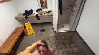 Curvy Girlfriend Gives Public Shower Blowjob