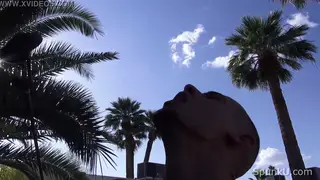 Latino Strokes Hairy Uncut Cock on Sunlit Patio