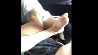Ebony Hunk Strokes His Cock in a Car Outdoors