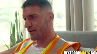 Muscular Contractors in Uniform Trade Blowjobs and Bareback Fuck