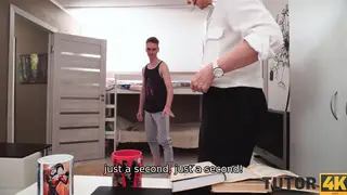 Blonde MILF Teacher Seduced by Bold Student at Desk