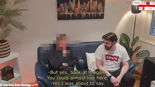 Hairy Handyman Returns for a Naked Couch Blowjob
