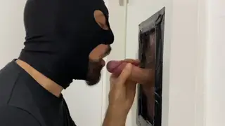 Hairy Hunk Swallows Load Through Gloryhole Wall