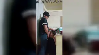 Redhead Maid Gives Blowjob While Wife Nearly Discovers Them
