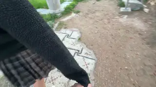 Petite Brunette Teases on a Public Ruins Walk
