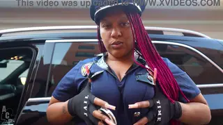 Busty Ebony BBW Meets Police Officer Outdoors