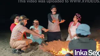 Latina Bombshells Share Two Cocks on Beach