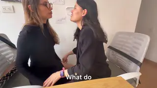 Curvy Lesbians Lick Pussy at Office Desk