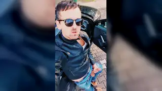 Muscular European Hunk Strokes Outdoors on Webcam