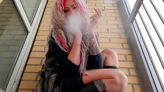 Curvy European Femdom Commands Bound Submissive While Smoking