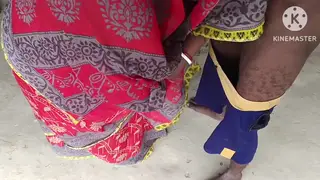 Busty Indian Wife in Skirt Gives Handjob to Husband