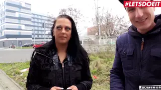 European Brunette Rides Stranger in Moving Car