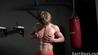 Blonde European Twink Flexes Muscle at Gym Casting