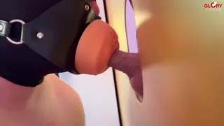 European Twink Uses Toy at Gloryhole With Partner