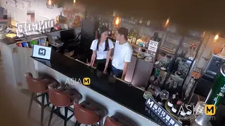 Blonde Asian Waitress Serves 69 and Anal