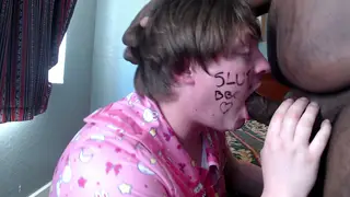 Hairy Bear Face-Fucks Sissy with BBC in Deepthroat Session